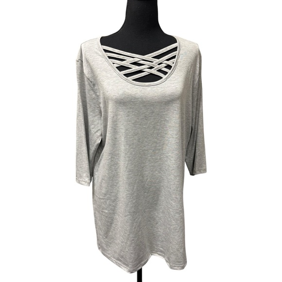 L&B Tops - NWT Lucky & Blessed Heather Gray Criss Cross Tunic Top Medium
